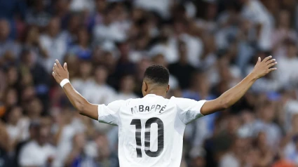 Mbappé celebra el 3-1 del Real Madrid contra el Villarreal