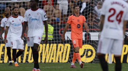 Lewandowski, tras fallar su penalti en el Sevilla-Barça