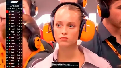 Momento en que la F1 muestra a Margarida Corceiro, novia de Lando Norris, durante el GP de Singapur