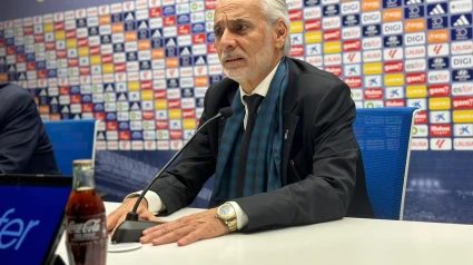 Jesús Martínez, en la sala de prensa del Carlos Tartiere