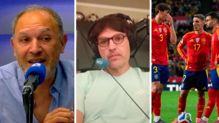 Pedro Martín y Fernando Morientes durante la retransmisión del España-Bulgaria en Tiempo de Juego