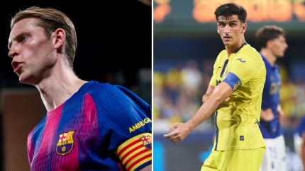 De Jong y Gerard Moreno, con el brazalete de capitán de Barcelona y Villarreal.