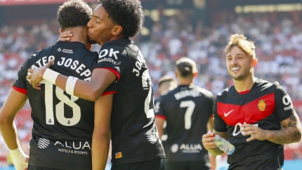 Mateo Joseph celebra su gol, en el Sevilla - Mallorca