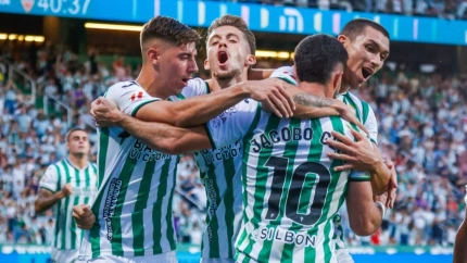 Jacobo celebra el empate contra el Almería