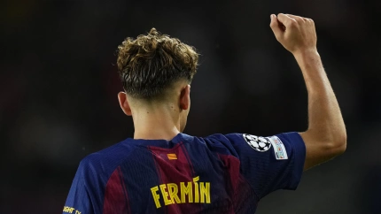 Fermín celebra su hat-trick con el Barça en Champions