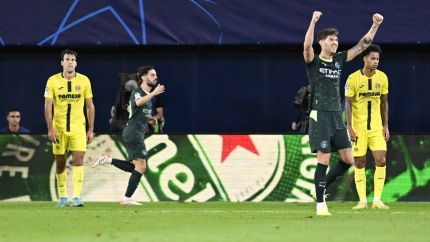 Bernardo Silva celebra su gol, el Villarreal - Manchester City