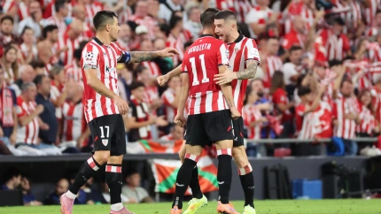 El Athletic celebra el gol de Guruzeta al Qarabag
