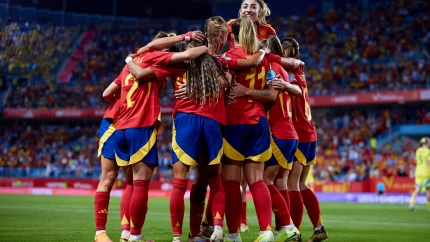 Las jugadoras celebran uno de los goles del España-Suecia