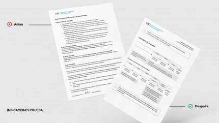 Instrucciones para una prueba (antes) y con el nuevo diseño (después)