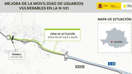 Proyecto de trazado para construir una vía ciclista y una pasarela en la carretera N-521