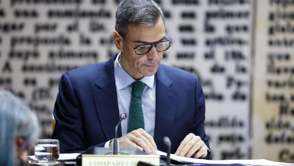 El presidente del Gobierno, Pedro Sánchez, durante su comparecencia ante la comisión de investigación del caso Koldo