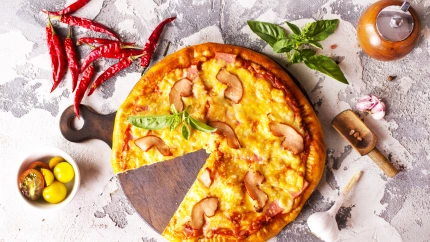 Delicious pizza on light table