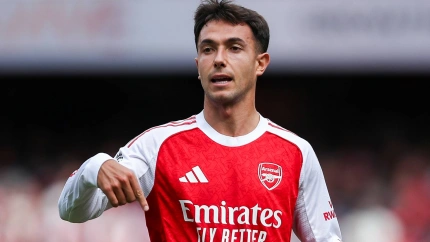 Martin Zubimendi, durante un partido con la camiseta del Arsenal esta temporada.