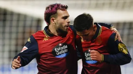 Mella celebra el segundo gol del Deportivo