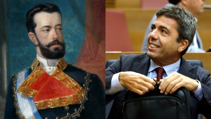 Retrato anónimo del rey Amadeo de Saboya y Carlos Mazón durante la sesión de control del 29 de octubre de 2024