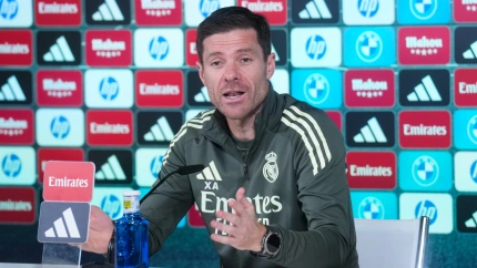Xabi Alonso, durante la rueda de prensa previa al entrenamiento ante el Rayo Vallecano.