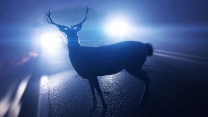 Encuentro nocturno con un corzo en carretera