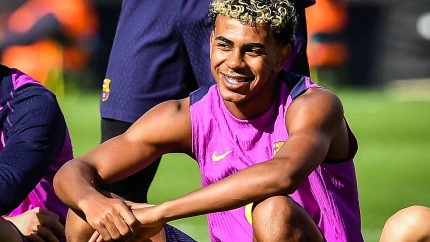 Lamine Yamal, durante un entrenamiento con el Barcelona de hace unos días.