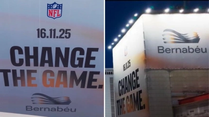 La lona en los aledaños del Bernabéu confirma el cambio de nombre