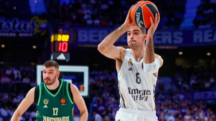 Alberto Abalde, jugador del Real Madrid, durante el partido que perdió el conjunto blanco en el Wizink Center frente al Panathinaicos en la Euroliga