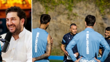 David Juanmartiñena (periodista) y Sergio Francisco (entrenador de la Real Sociedad).