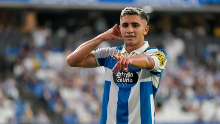 Yeremay celebra uno de los goles marcados con el Deportivo de la Coruña