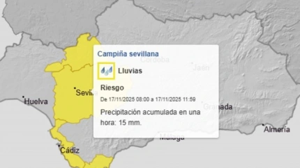 Aviso amarillo activado por Aemet en Sevilla hasta mediodía de este lunes 17 de noviembreLa Agencia Estatal de Meteorología (Aemet) ha activado a primera hora de este lunes 17 de noviembre el aviso amarillo en la Sierra Norte y la campiña de Sevilla por lluvias que pueden dejar hasta 15 litros de agua por metro cuadrado en una hora.POLITICA ANDALUCÍA ESPAÑA EUROPA SEVILLAAEMET