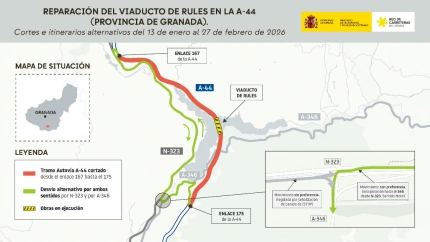 Transportes restituye el tráfico en la A-44 gracias al buen avance de las obras de reparación del Viaducto de Rules
