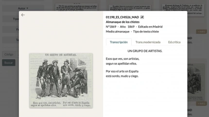 Vista ampliada con los detalles de uno de los recursos de humor escrito disponibles en la plataforma Humtext