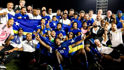 Los integrantes de Curazao celebran su histórica clasificación para el Mundial 2026 de Fútbol.