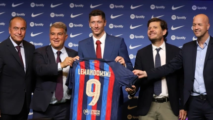 Robert Lewandowski, en su presentación con el Barça