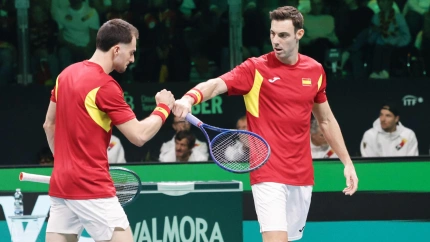 Pedro Martínez y Marcel Granollers celebrando un punto