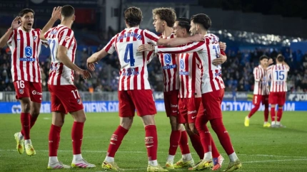 Los jugadores del Atlético celebran el gol ante el Getafe