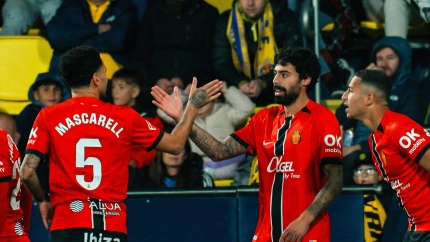 El Mallorca celebra el gol de Costa