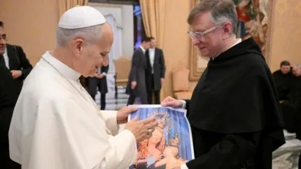 El Papa Leon XIV en la audiencia con los frailes capitulares de los Siervos de María