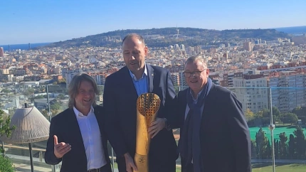 Escudé, Berni y Cuscó posan en la azotea del Hotel Gran Meliá Torremelina tras la presentación del torneo.