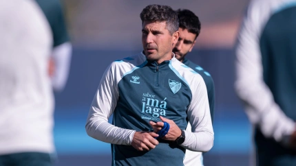 Funes en un entrenamiento con la primera plantilla del Málaga CF.