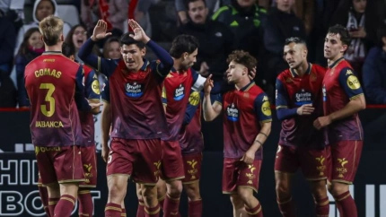 Los futbolistas del Deportivo celebran el triunfo contra el Albacete