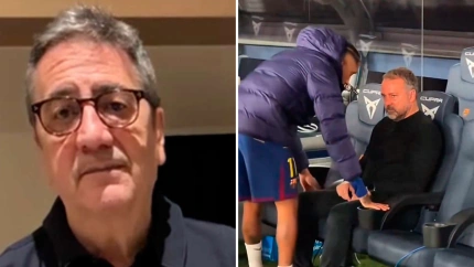 Miguel Rico, comentarista de El Partidazo de COPE, reacciona a la imagen viral de Raphinha con Flick