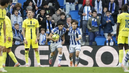 Gonçalo Guedes celebra el gol de la Real Sociedad contra el Villarreal