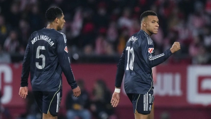 Mbappé celebra el gol en el Girona - Real Madrid