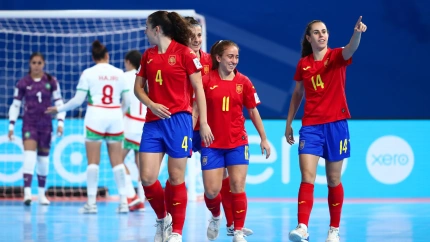 Irene Córdoba celebra uno de los goles en el España-Marruecos