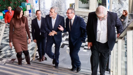 Instantes previos al inicio del evento con Del Prado, Utor, Pérez y Peláez