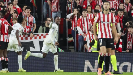 Camavinga celebra el 0-2 del Real Madrid contra el Athletic