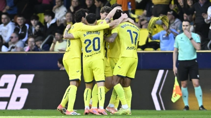 Buchanan celebra el gol con sus compañeros, en el Villarreal - Getafe
