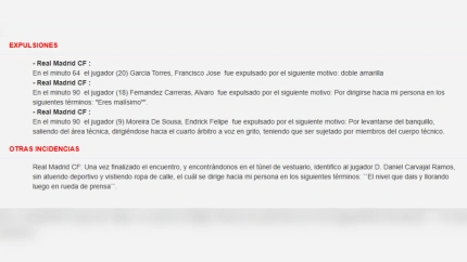 Acta de Quintero González tras el Real Madrid - Celta