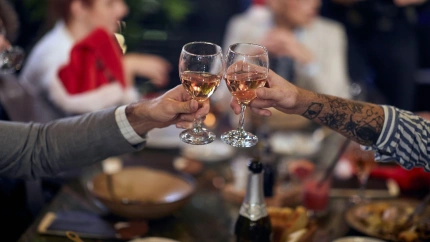Cena de Navidad de empresa, imagen de archivo