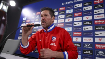 Simeone, en rueda de prensa este viernes en la Ciudad Deportiva del Atlético.