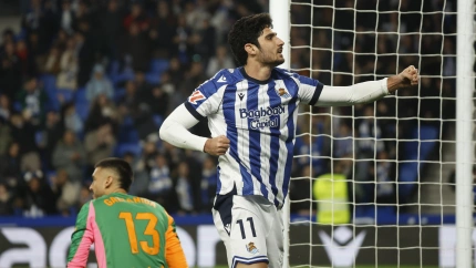 Guedes celebra su gol en el Real Sociedad - Girona