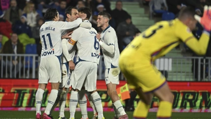 Los jugadores del Espanyol celebran el gol ante el Getafe